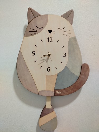 Orologio gatto pendolo legno - a,